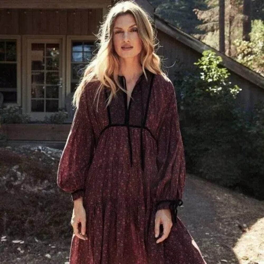 DOEN Azalea Dress In Aubergine Paisley Aubergine - S